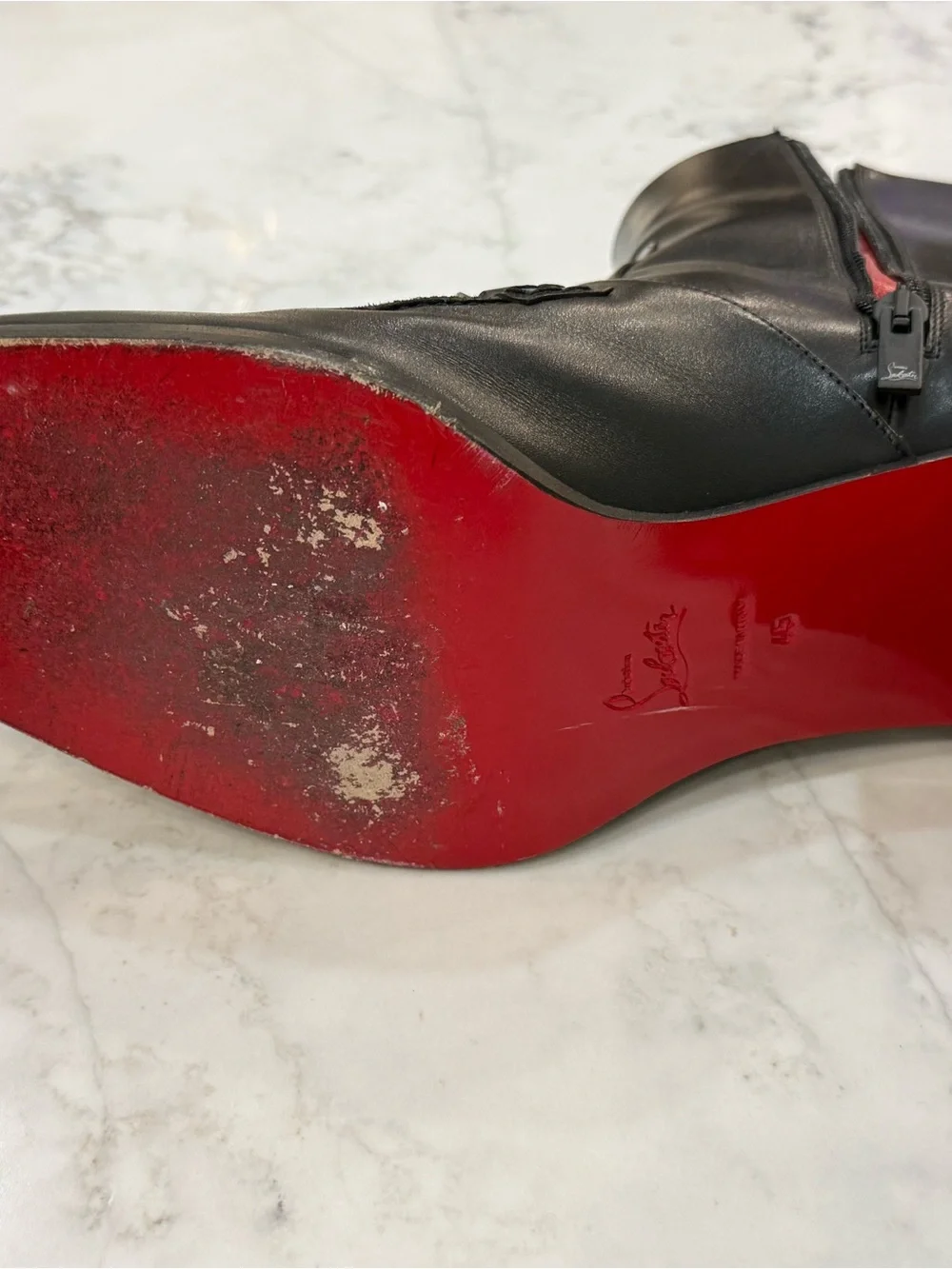 Christian Louboutin Black Leather Ankle Boot with Red Insole Trim